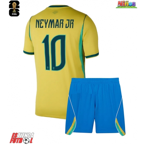 Brasil Neymar Jr #10 Primera Equipación Niños Mundial 2026 Manga Corta (+ Pantalones cortos)